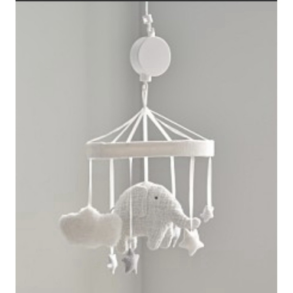 POTTERY BARN Baby Nursery Wooden Crib Mobile Arm & Taylor Elephant Plush Mobile